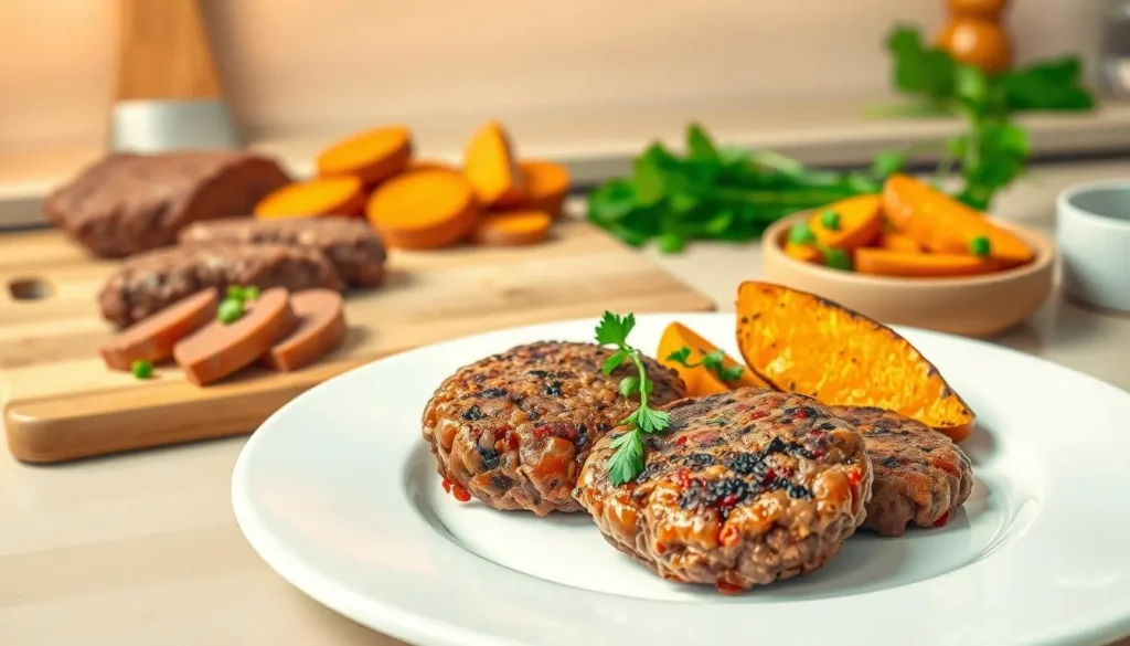 Ground beef and sweet potato casserole with melted cheese