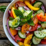 Mediterranean Cucumber Salad in a rustic bowl