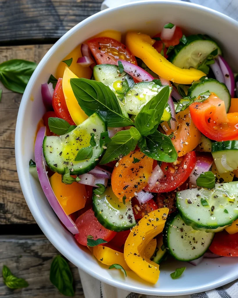 Mediterranean Cucumber Salad in a rustic bowl