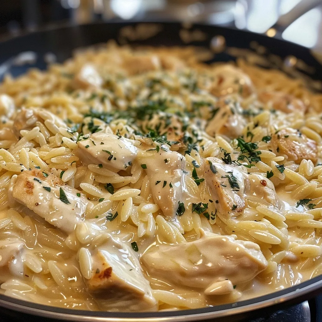 Creamy Chicken Alfredo with Orzo Pasta Recipe